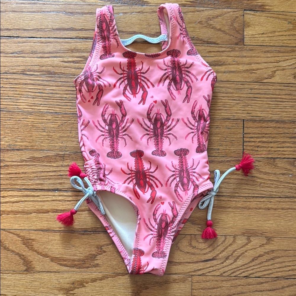 Pink Chicken Girls Pink Lobster Print One-Piece Swimsuit